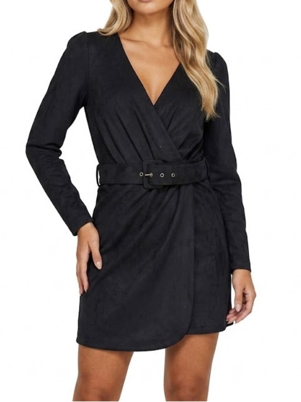 $395 NWT Jason Wu Faux Suede Black Belted Wrap Dress Size Large